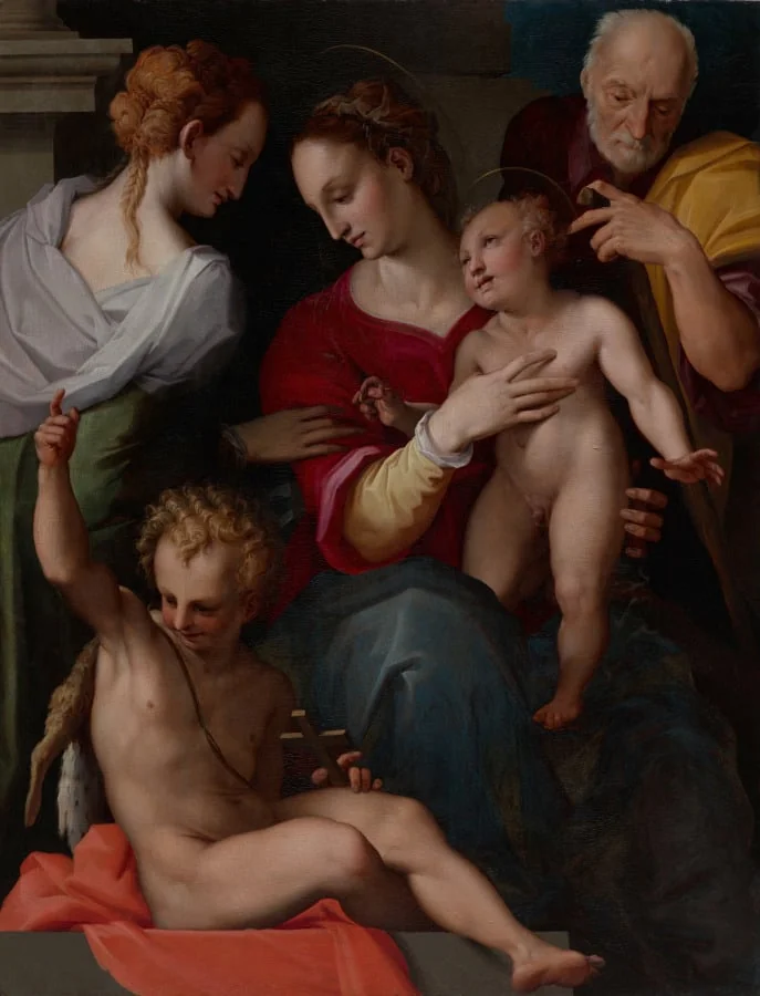 Holy Family with the Mystic Marriage of Saint Catherine, by Tommaso d’Antonio Manzuoli, called Maso da San Friano, unspecified, 1560