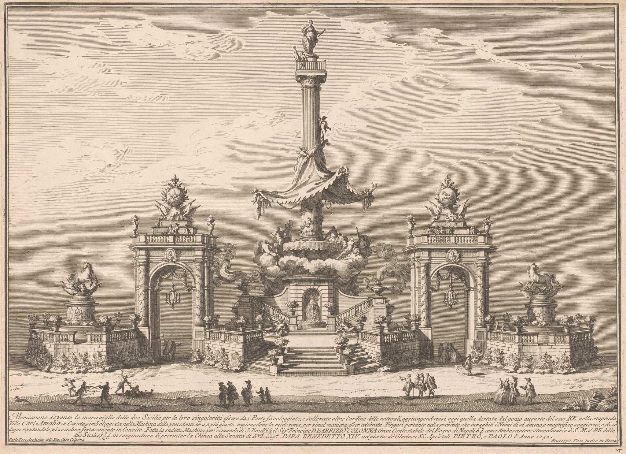 The Seconda Macchina for the Chinea of 1752: The Banquet of the Gods in Villa Carl'Amalia in Caserta, by Giuseppe Vasi, ink, 1752