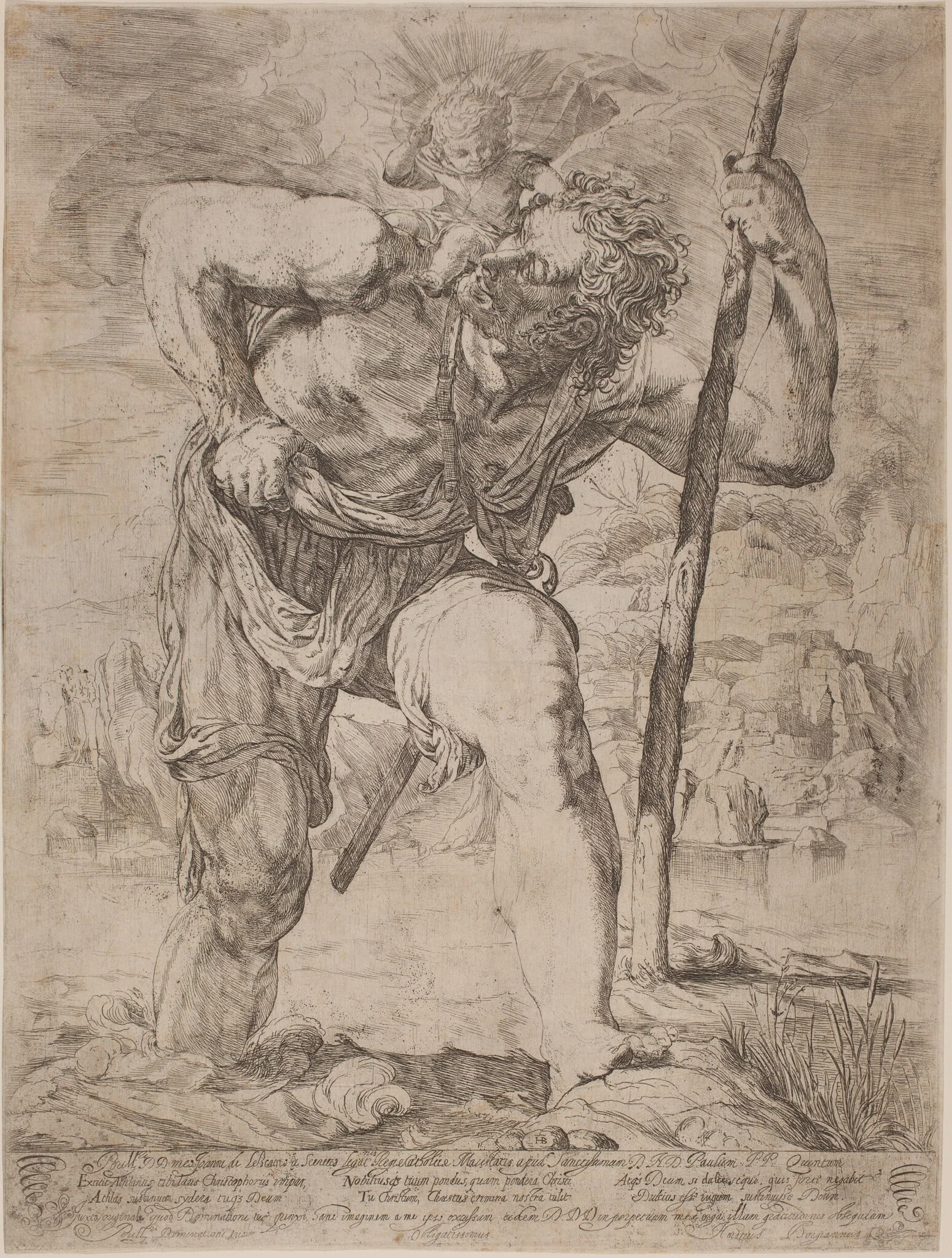 Saint Christopher, by Orazio Borgianni, ink, 1615