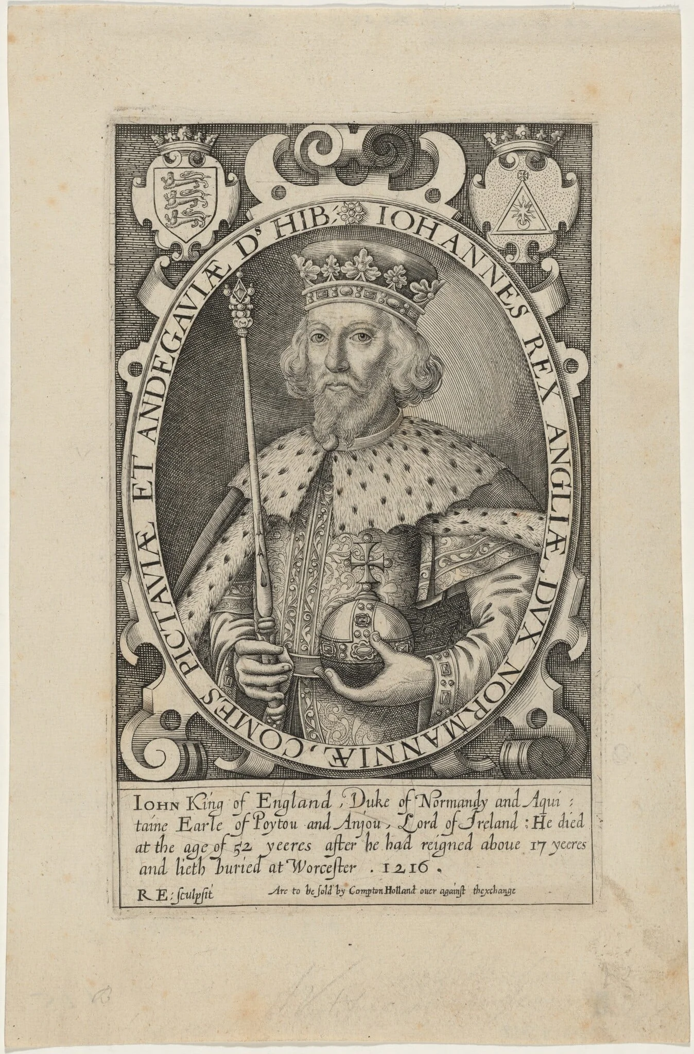 King John of England, by Renold Elstrack, ink, 1598