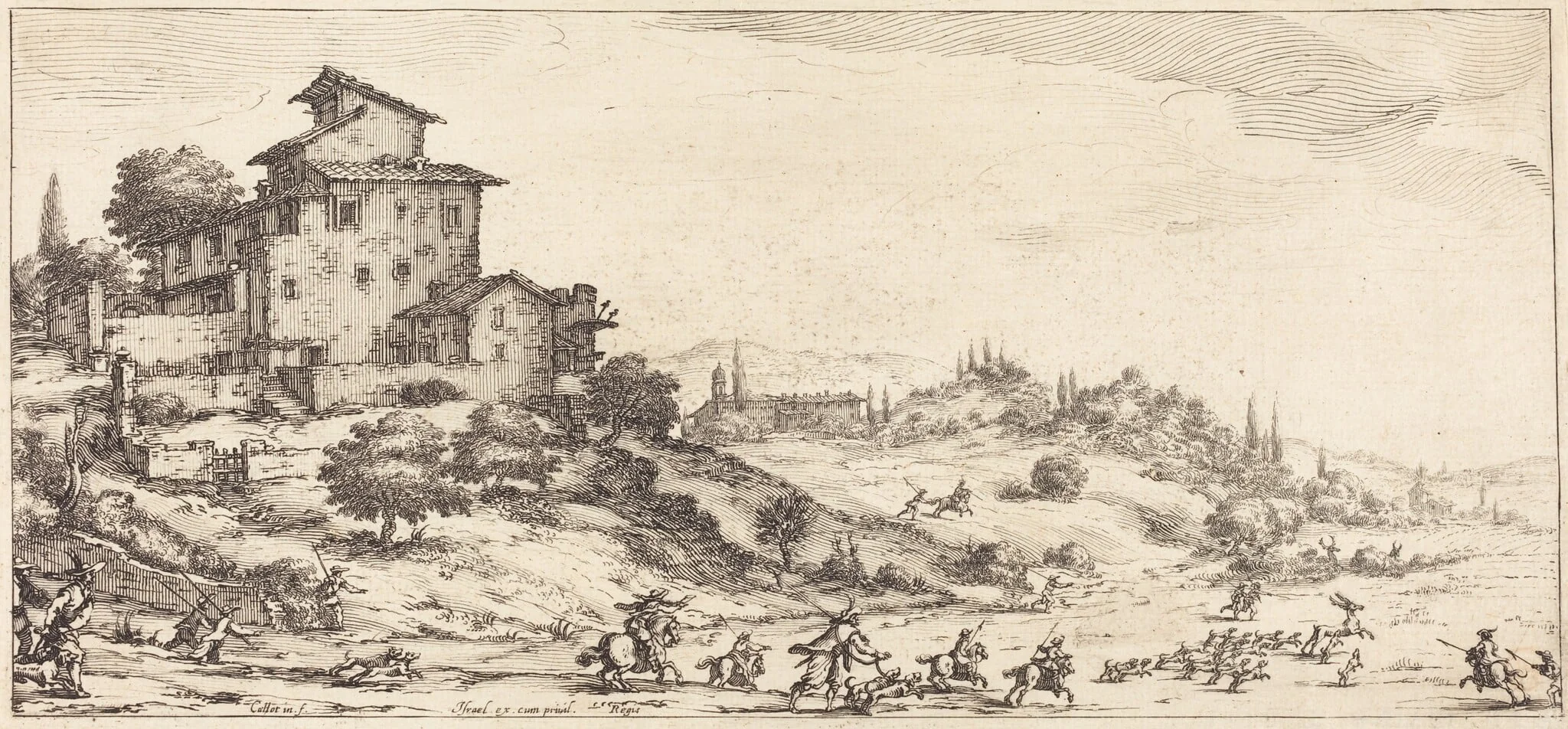 The Stag Hunt, by Jacques Callot, ink, 1630