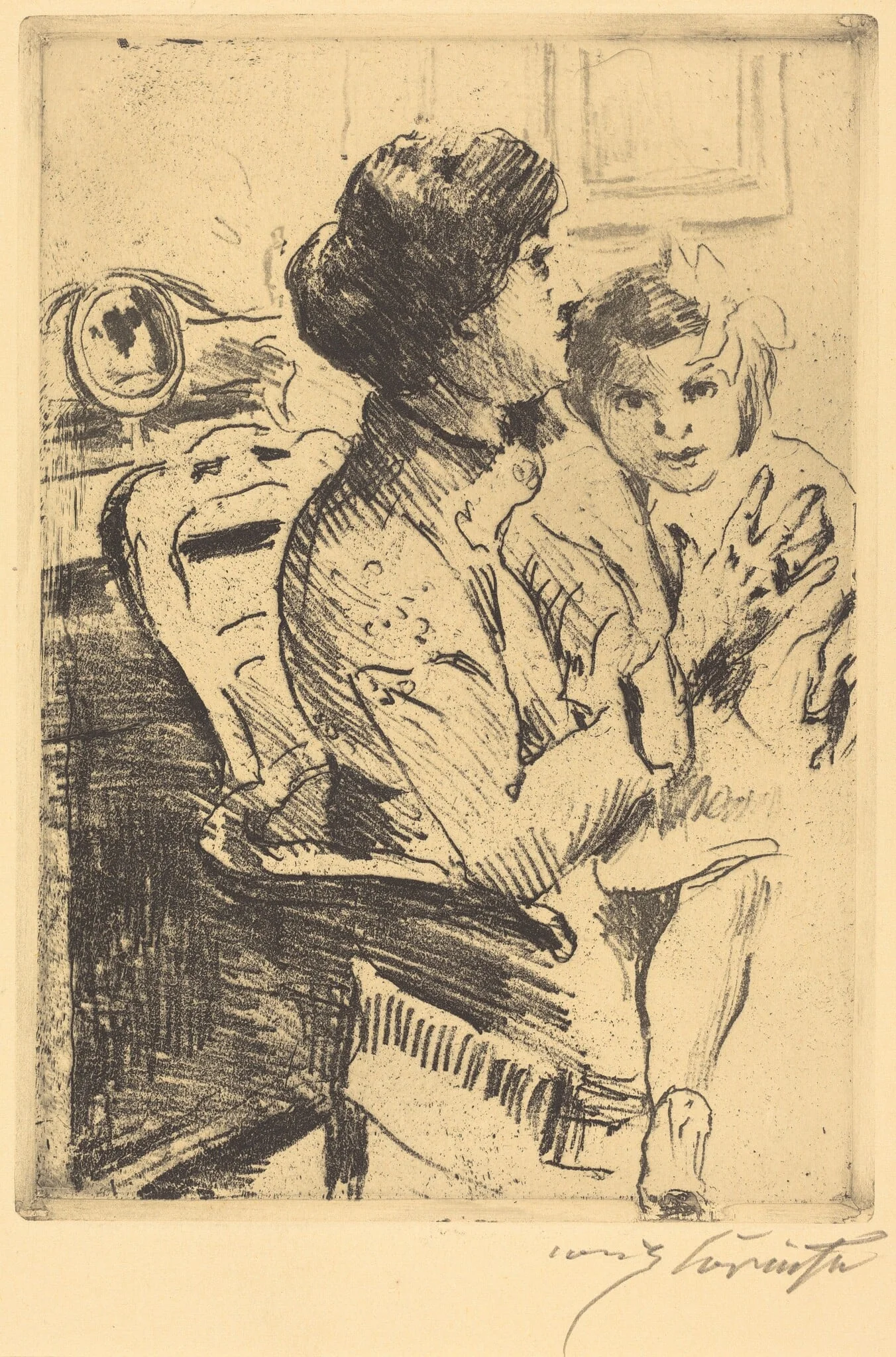 Mutter und Kind (Mother and Child), by Lovis Corinth, ink, 1911