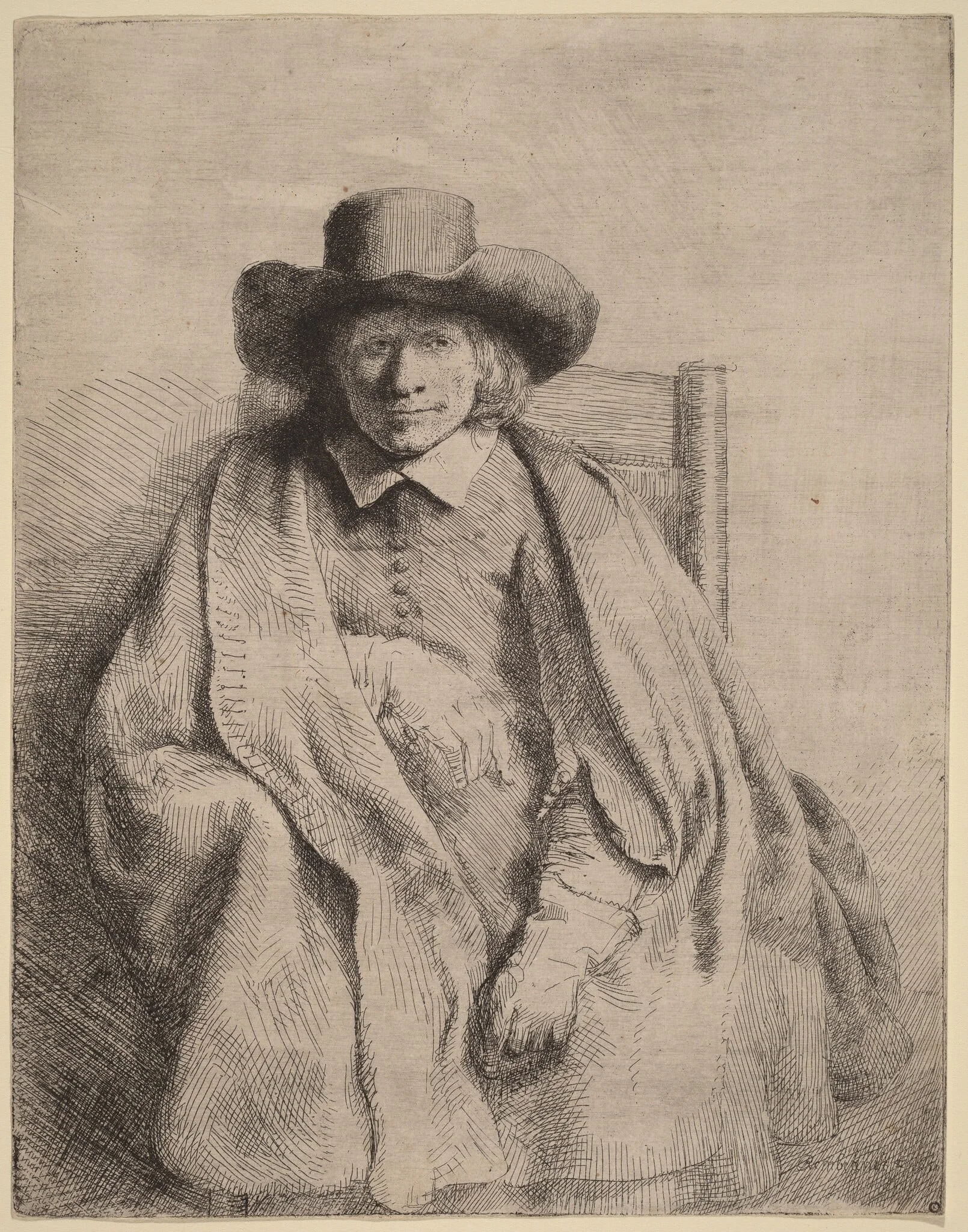 Clement de Jonghe, by Rembrandt, ink, 1651