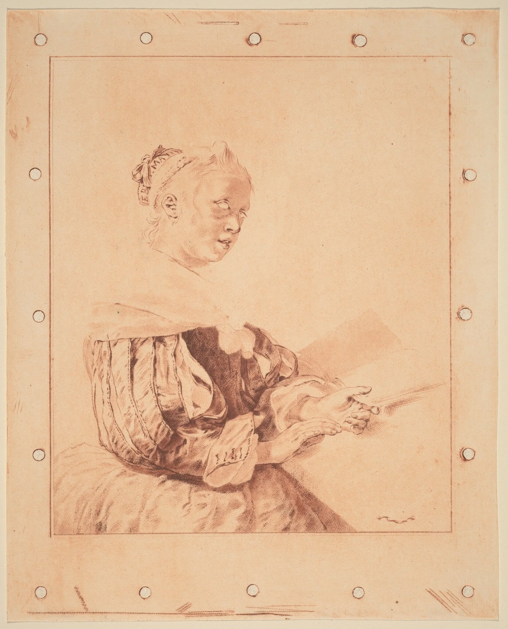 Young Girl at the Keyboard, by Jacobus Buys, chalk, 1767