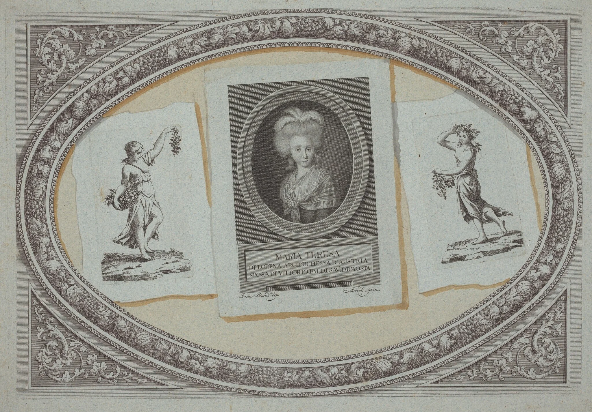 Trompe l'Oeil: Prints with Maria Teresa, Using Original Copperplates, by Milanese 18th Century, watercolor, 1790