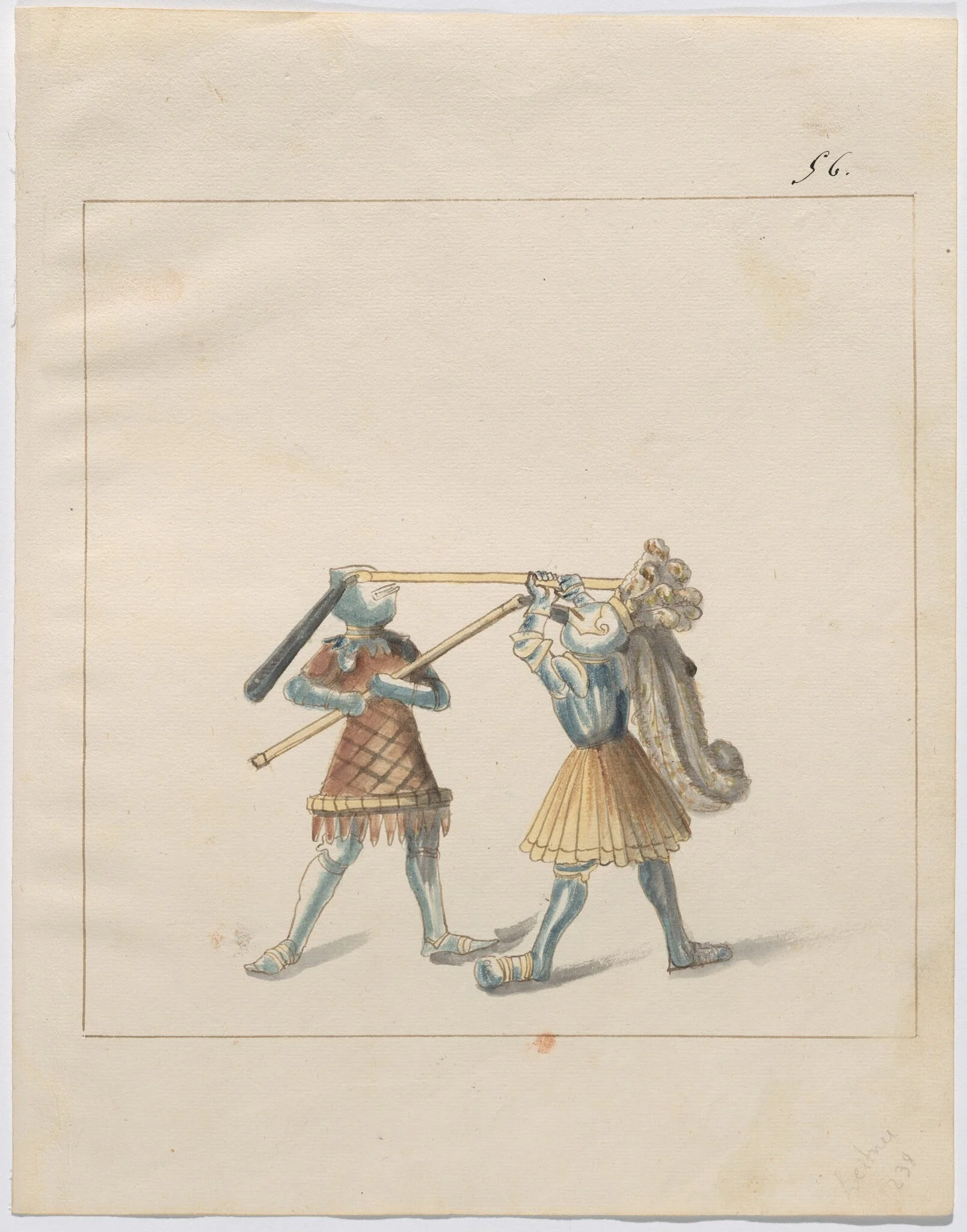 Foot Combat with Flails, by German 16th Century, ink, 1514