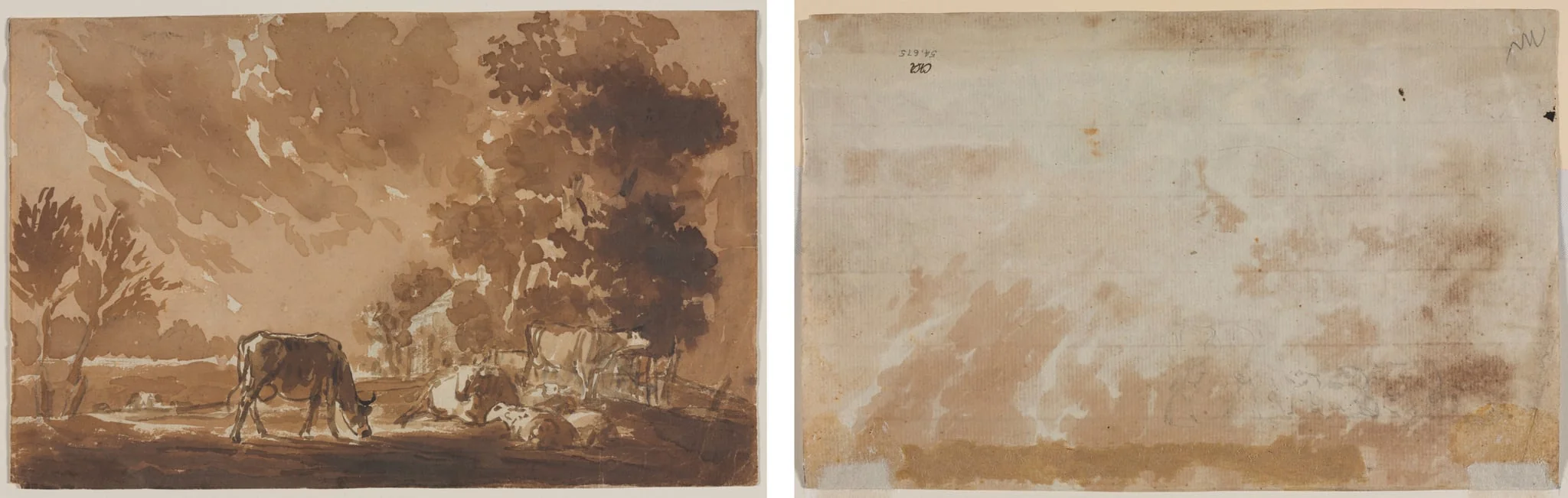 Landscape with Cattle (recto) Cattle (verso), by Jules Dupré, 1804