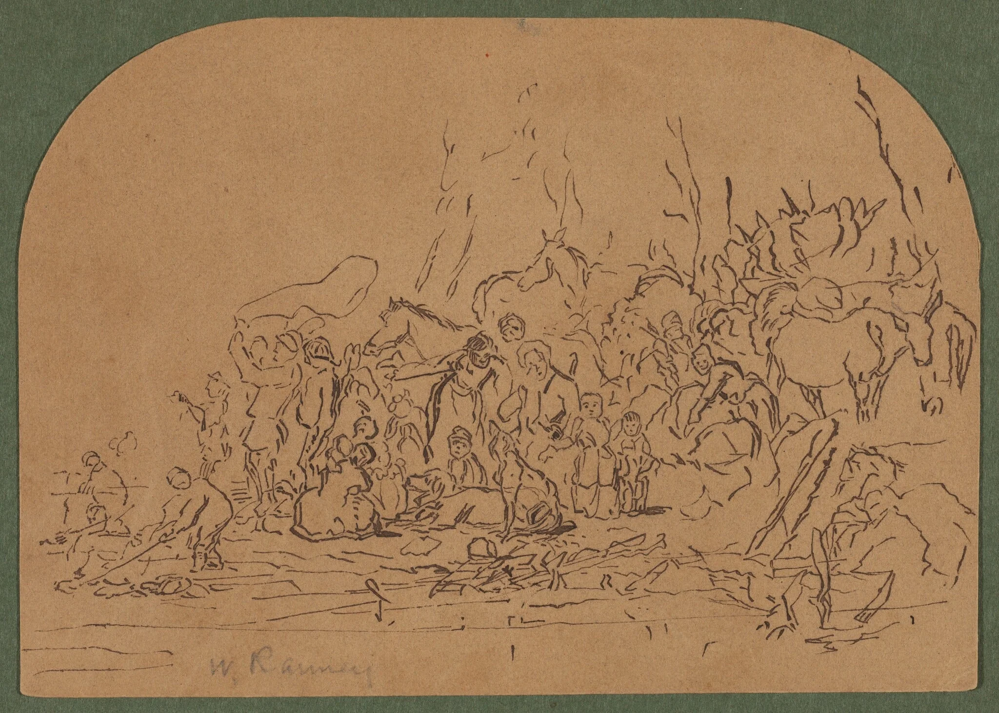Study for "The Freshet", by William Tylee Ranney, ink, 1857