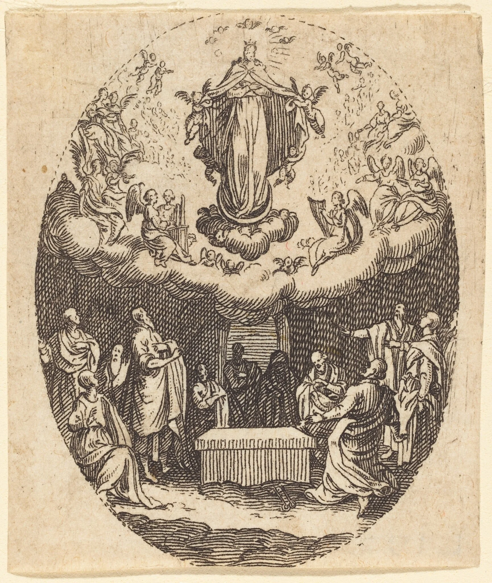 The Assumption with the Cherubin, by Jacques Callot, ink, 1617