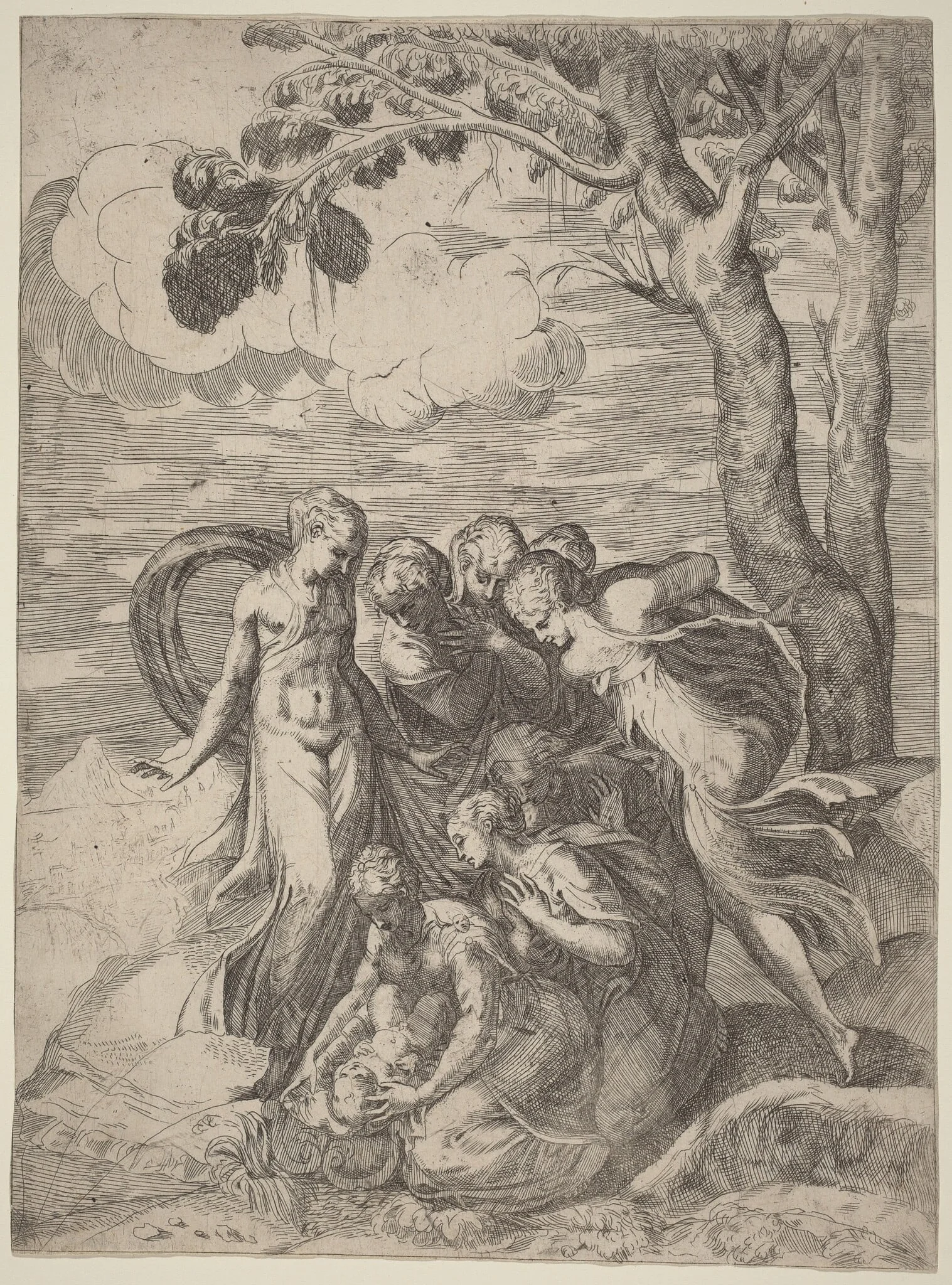The Finding of Moses, by Battista Angolo del Moro, ink, 1544
