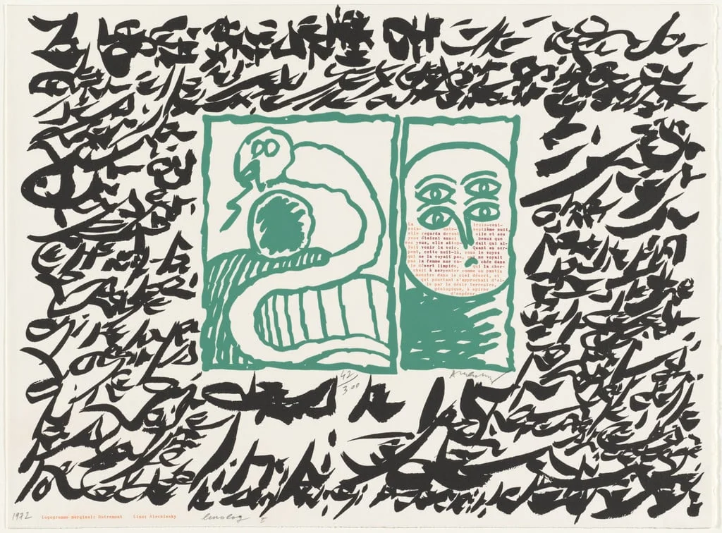 Untitled, by Christian Dotremont Pierre Alechinsky, ink, 1972