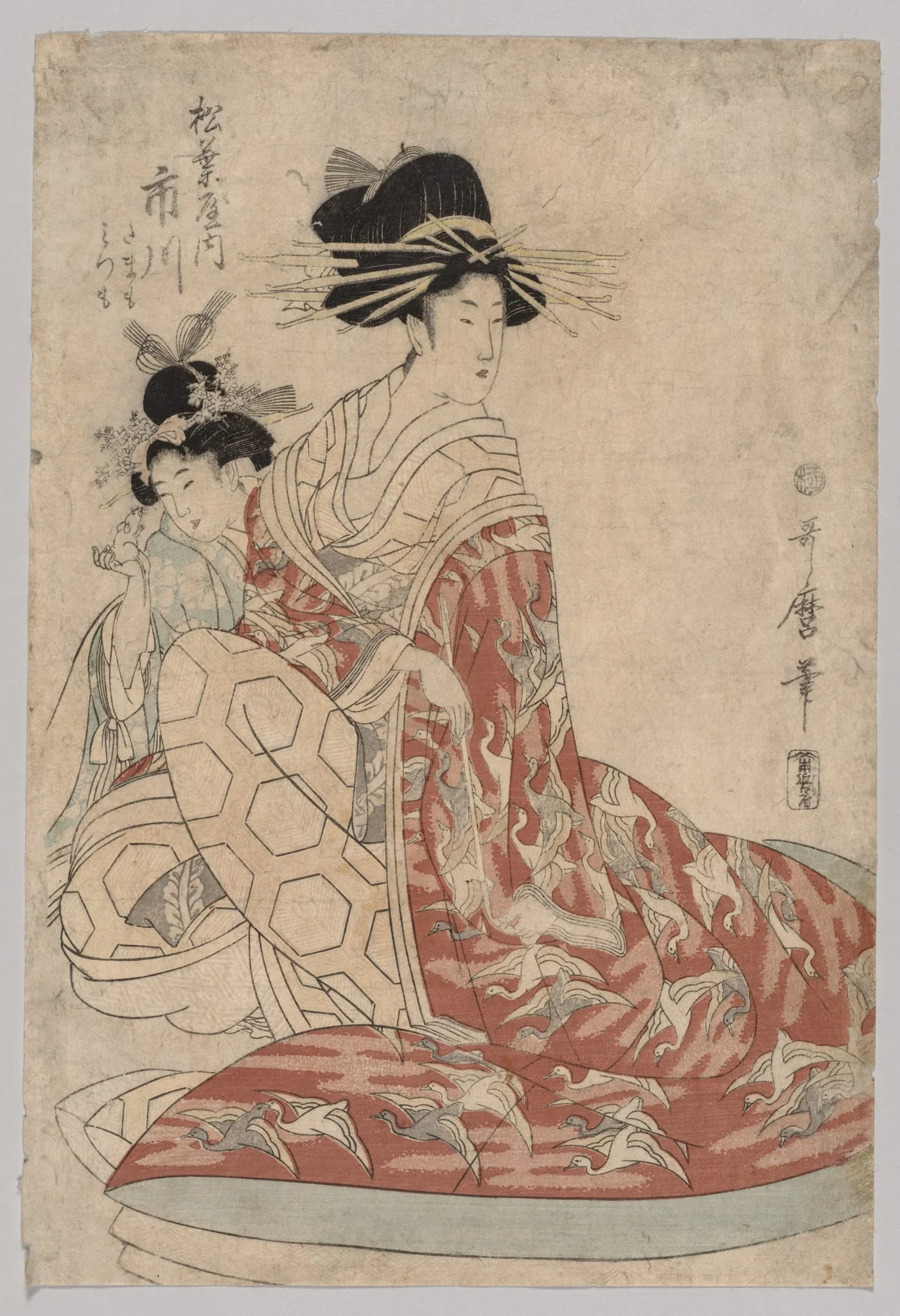 Ichikawa of Matsubaya with Minomo and Tamamo, by Kitagawa Utamaro, 1780