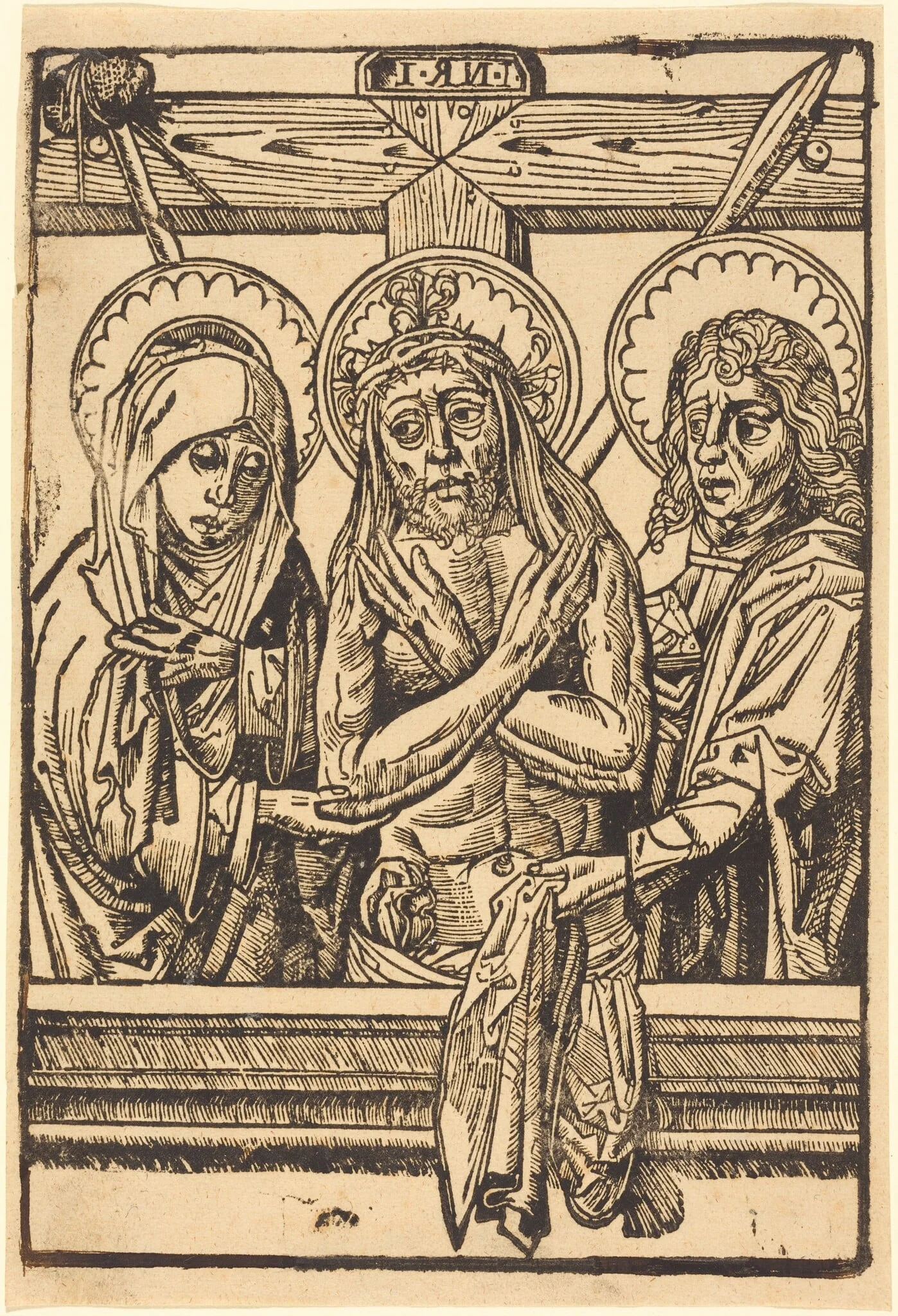Christ between Maria and John, by German 15th Century, ink, 1490