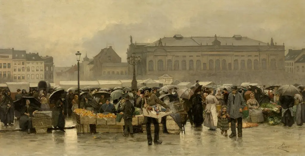 De markt voor de schouwburg in Antwerpen
