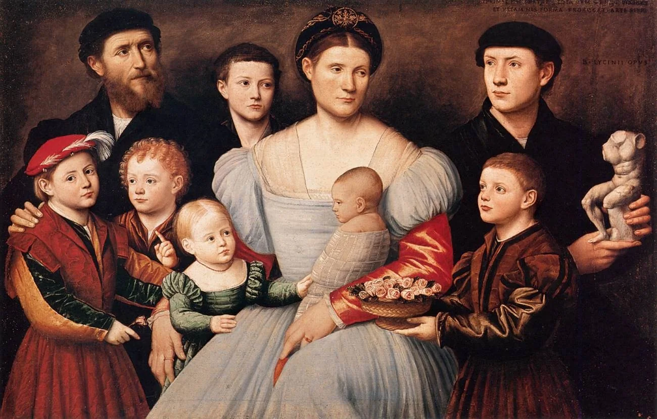 Portrait of Arrigo Licinio and His Family, by Bernardino Licinio, oil, 1550
