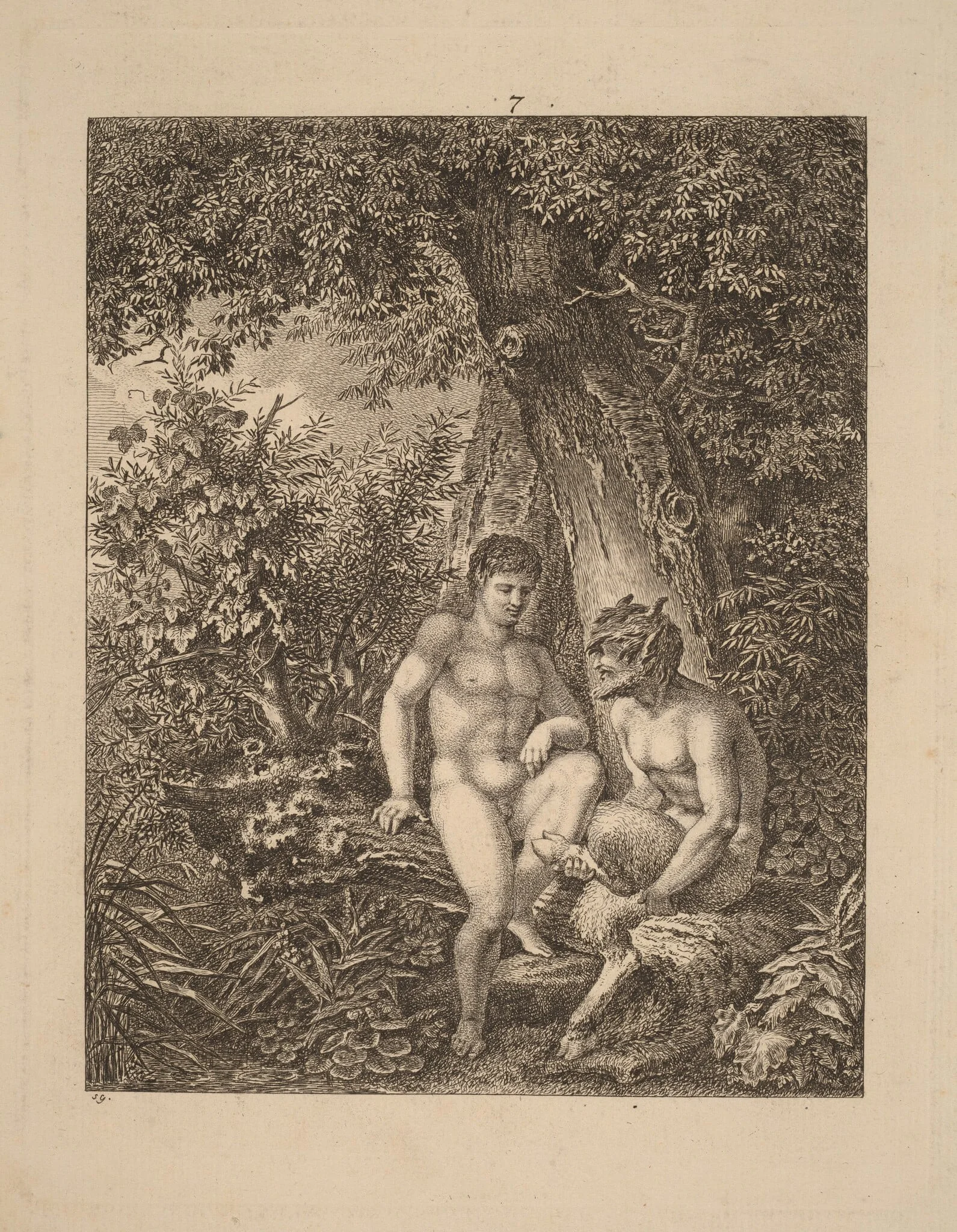 Two Satyrs in a Forest, by Salomon Gessner, ink, 1777
