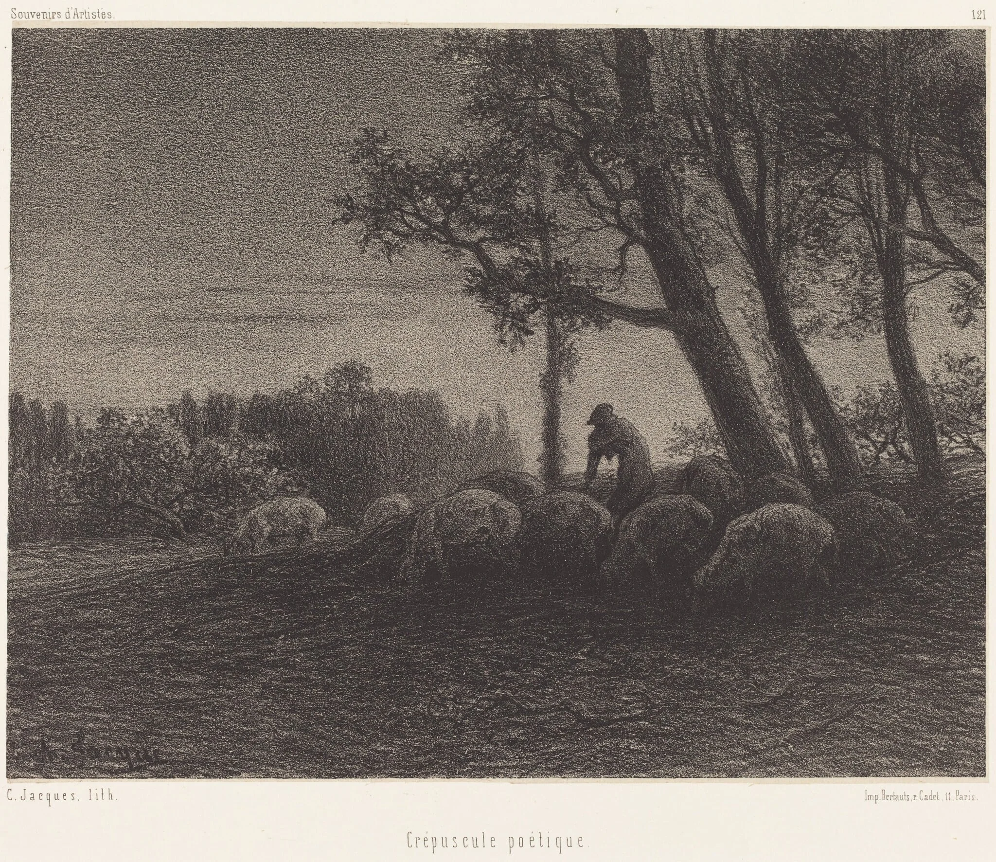 Crépuscule poetique (Poetical Twilight), by Charles Émile Jacque, ink, 1853