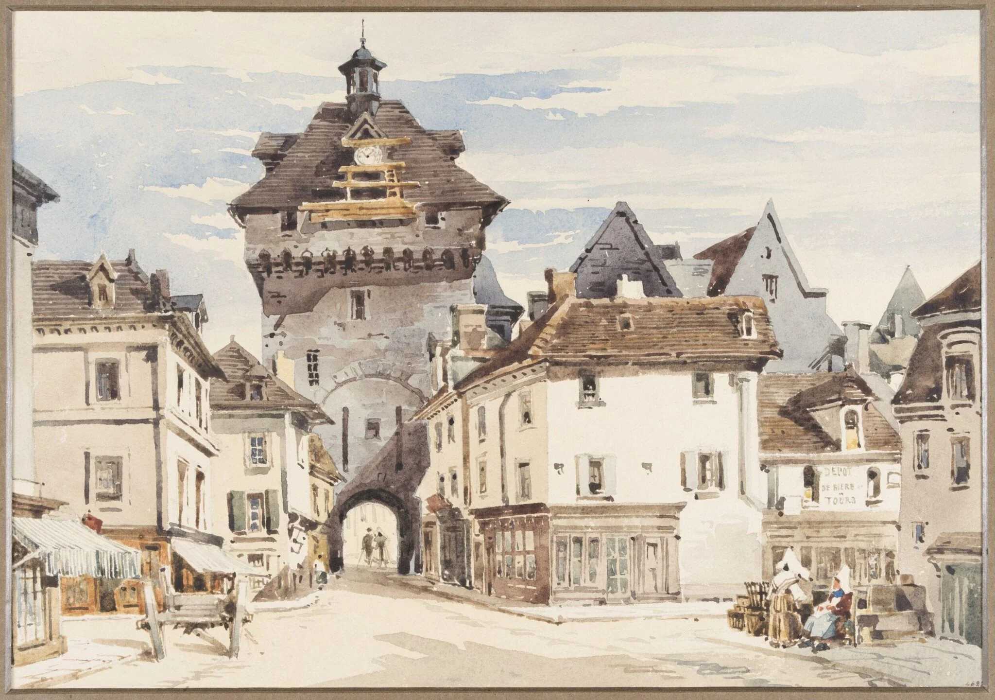 Street Scene in Loches, France, by Charles Claude Pyne, watercolor, 1822