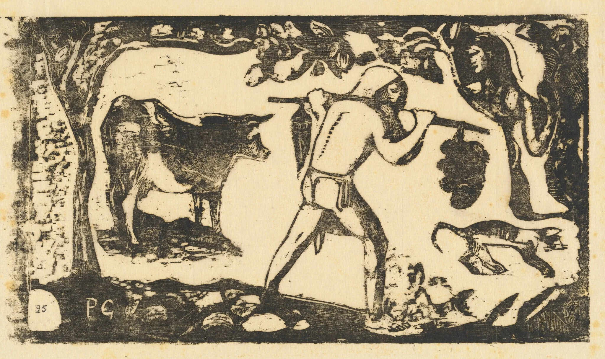 Tahitian Carrying Bananas (Le porteur de fei), by Paul Gauguin, ink, 1895