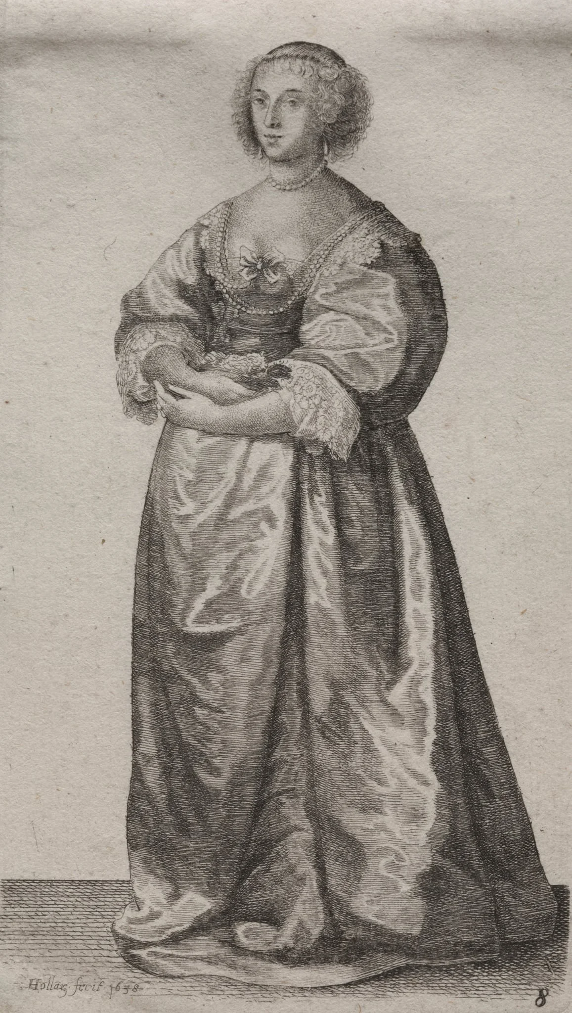 The Several Habits of English Women, from the Nobility to the Country Women as they are in these times:  The Woman with Flowers, by Wenceslaus Hollar, 1638
