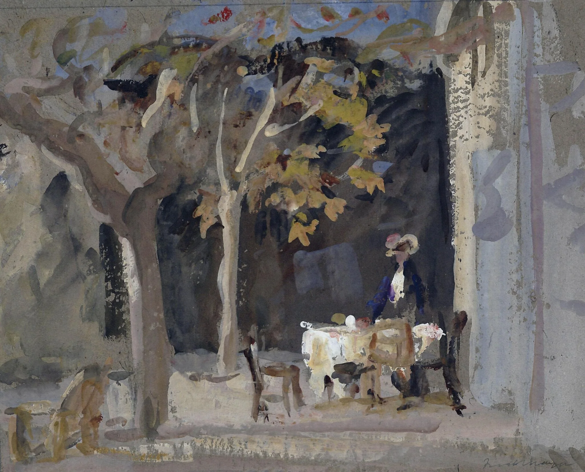 Tea on the Terrace, by Fred Mayor, watercolor, 1885