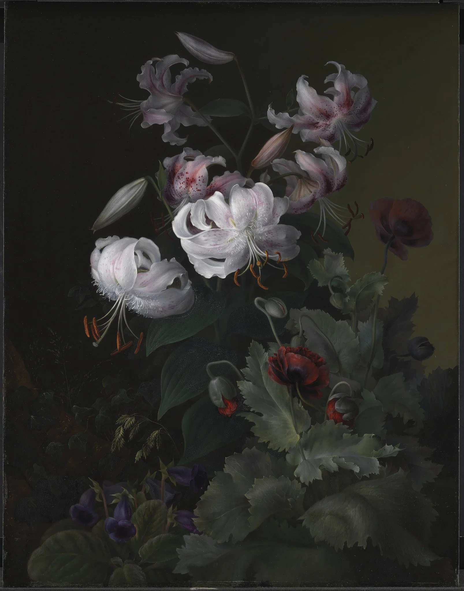 Blomstrende planter, by Hermania Neergaard, oil, 1845