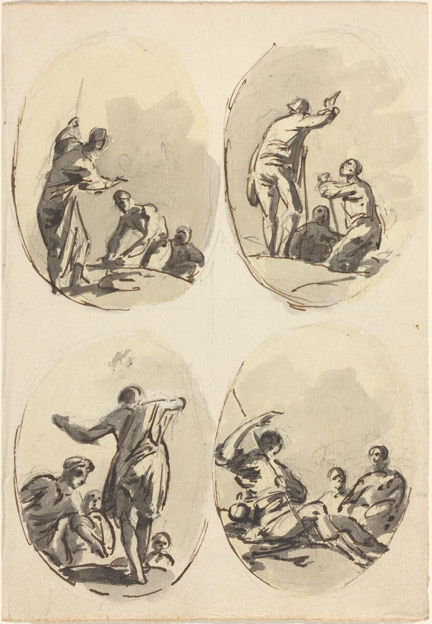 Four Oval Compositions, by Sawrey Gilpin, ink, 1775
