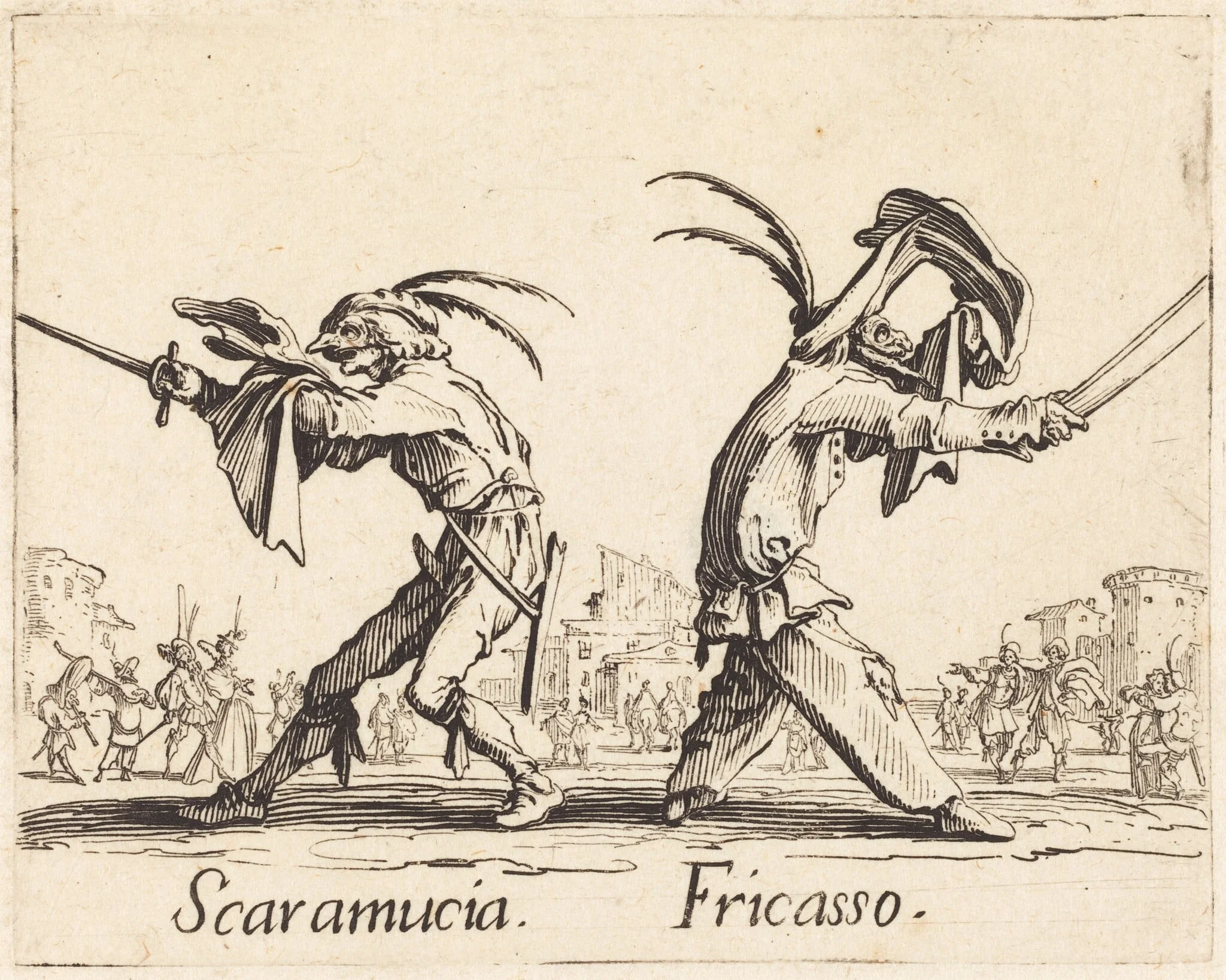 Scaramucia and Fricasso, by Jacques Callot, ink, 1622