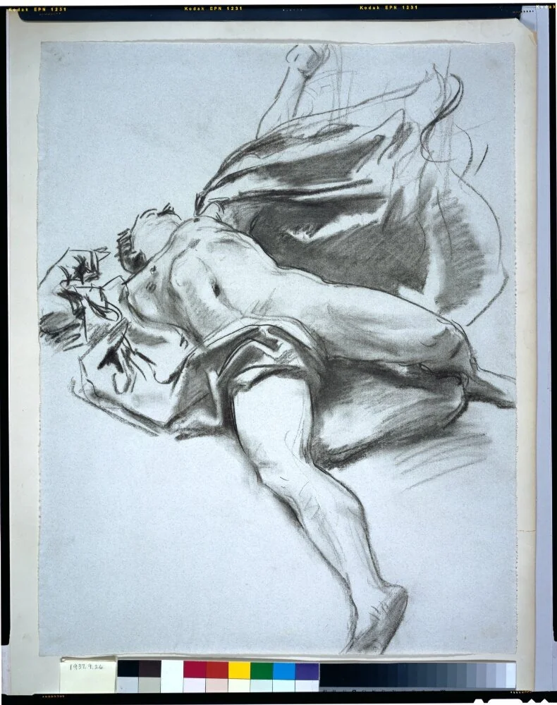 Male Nude Reclining with Drapery