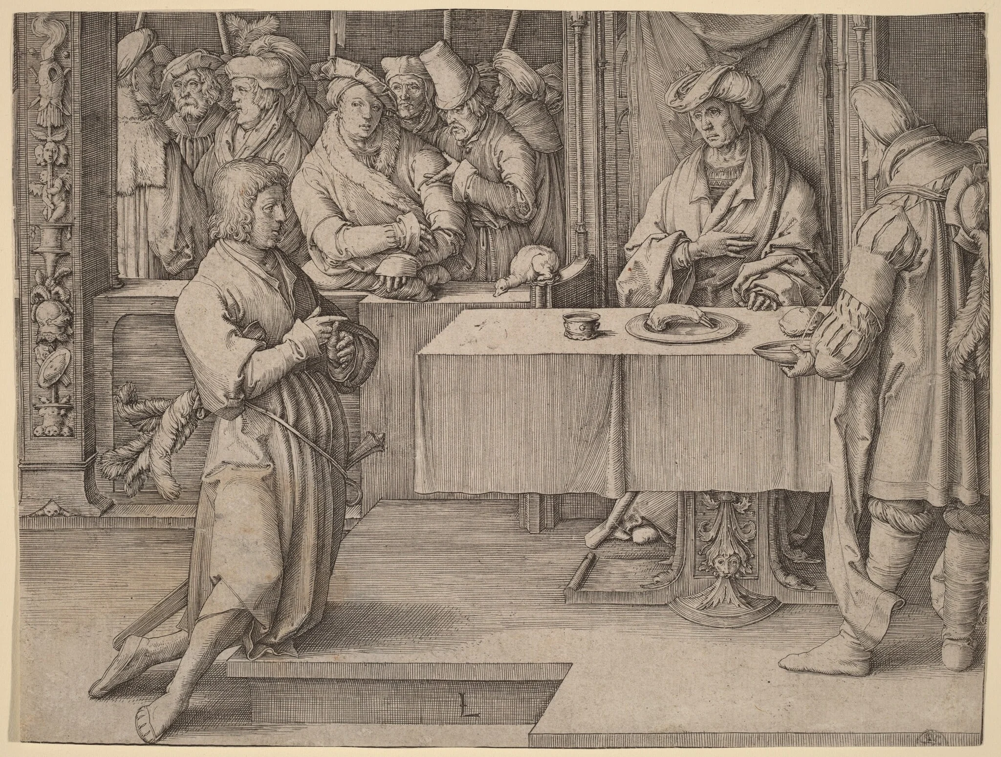 Joseph Interprets the Dreams of the Pharaoh, by Lucas van Leyden, ink, 1512