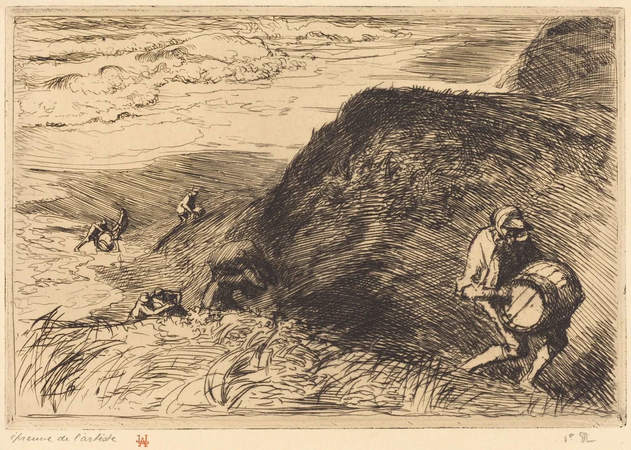 Wreckers, Saint-Jean-de-Monts (Pilleurs d'epaves, Saint-Jean-de-Monts), by Auguste Lepère, ink, 1915