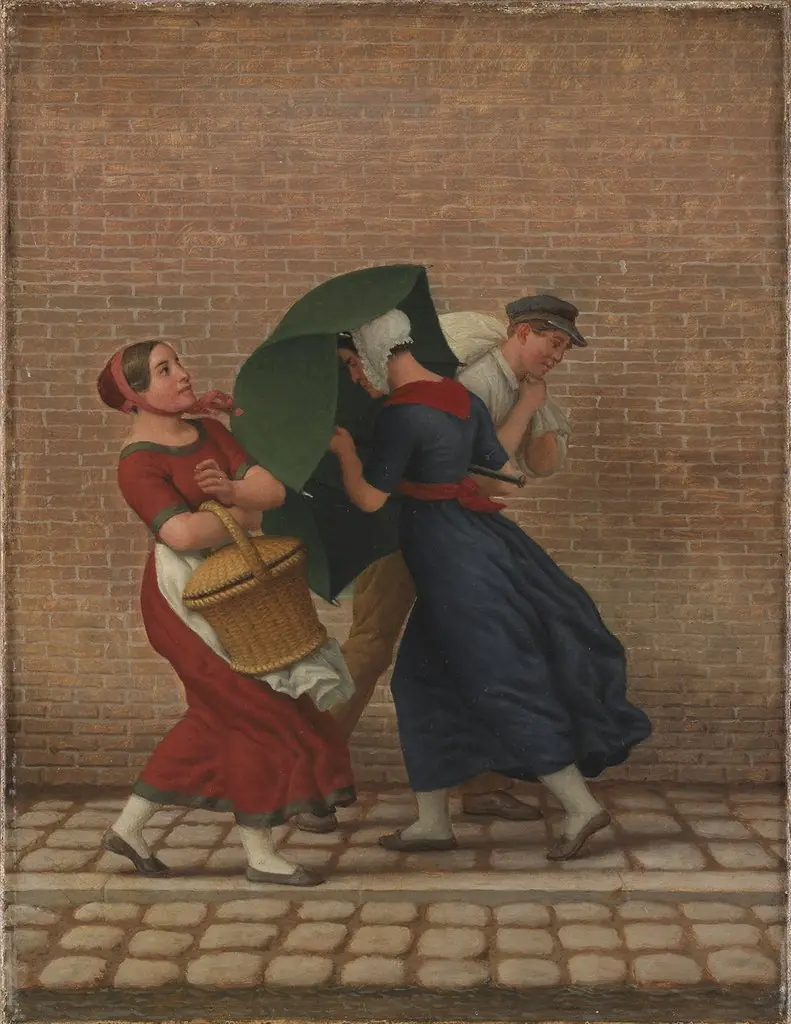 Street Scene in Windy and Rainy Weather