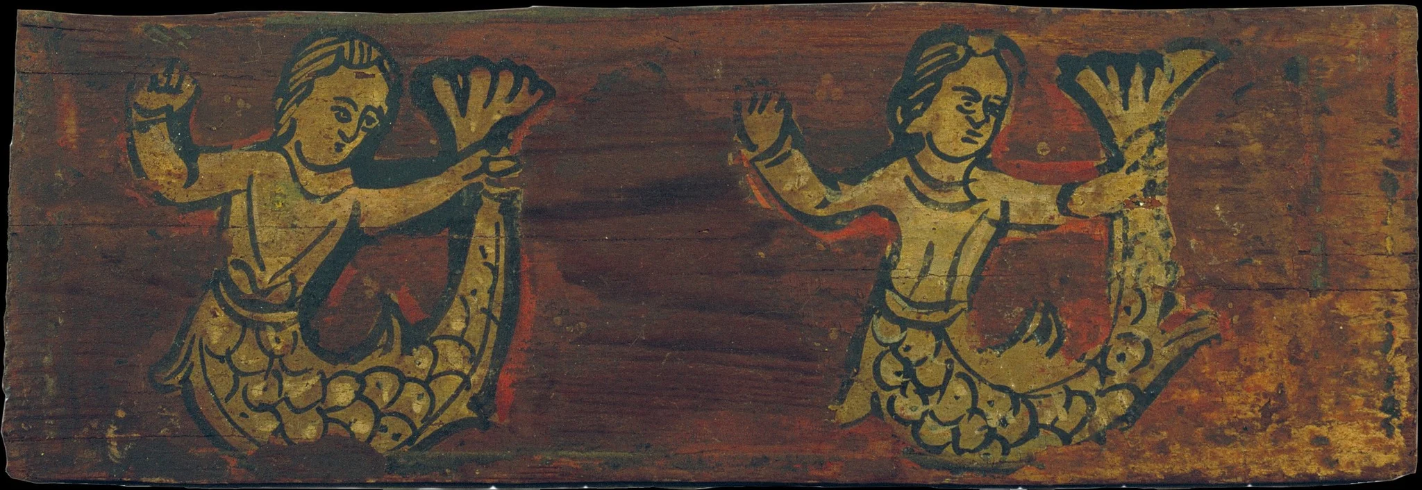 Small coffered ceiling panel with mermaids, by Unknown, unspecified, 1300