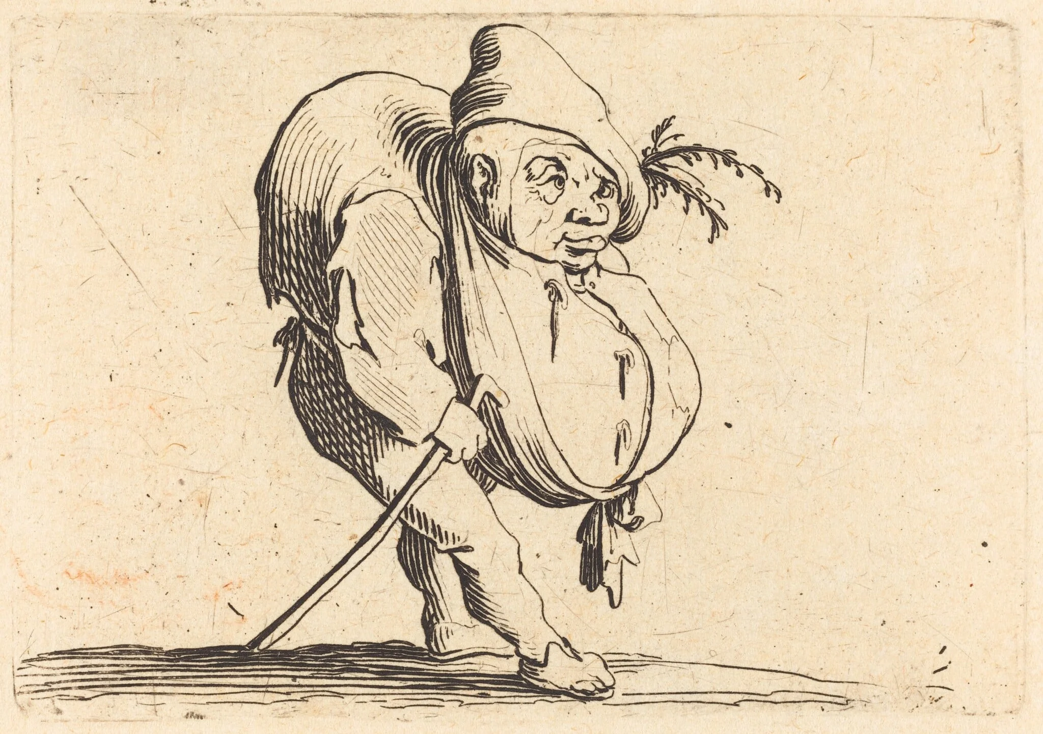 The Hunchback with a Cane, by Jacques Callot, ink, 1622