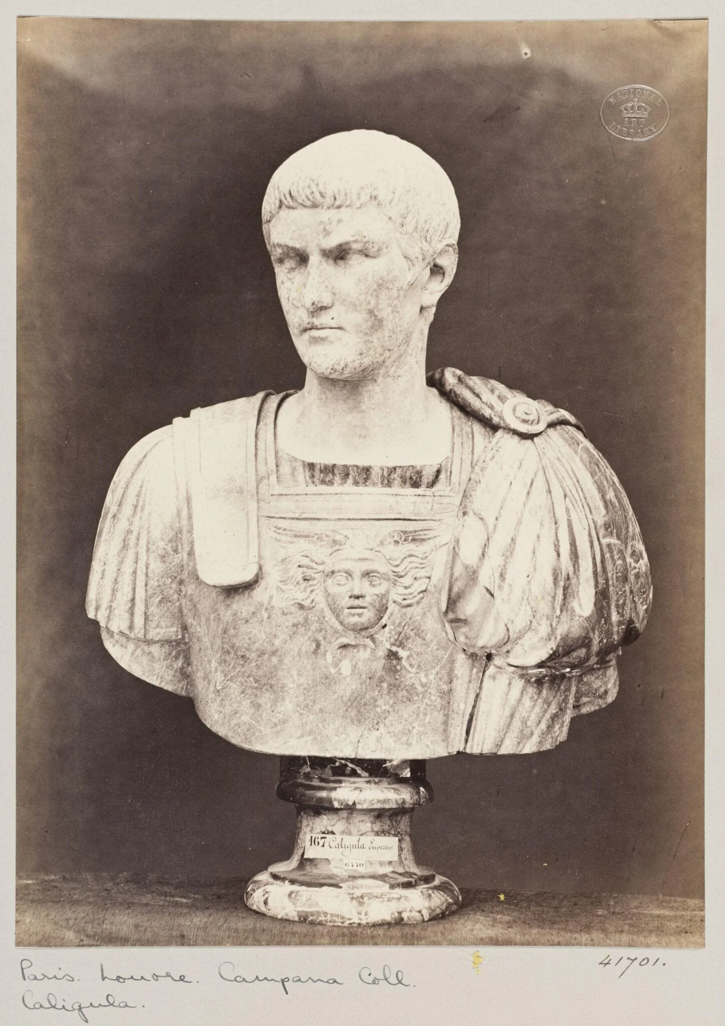 Marble bust of the Emperor of Caligula, by Louise Laffon, photographic, 1864