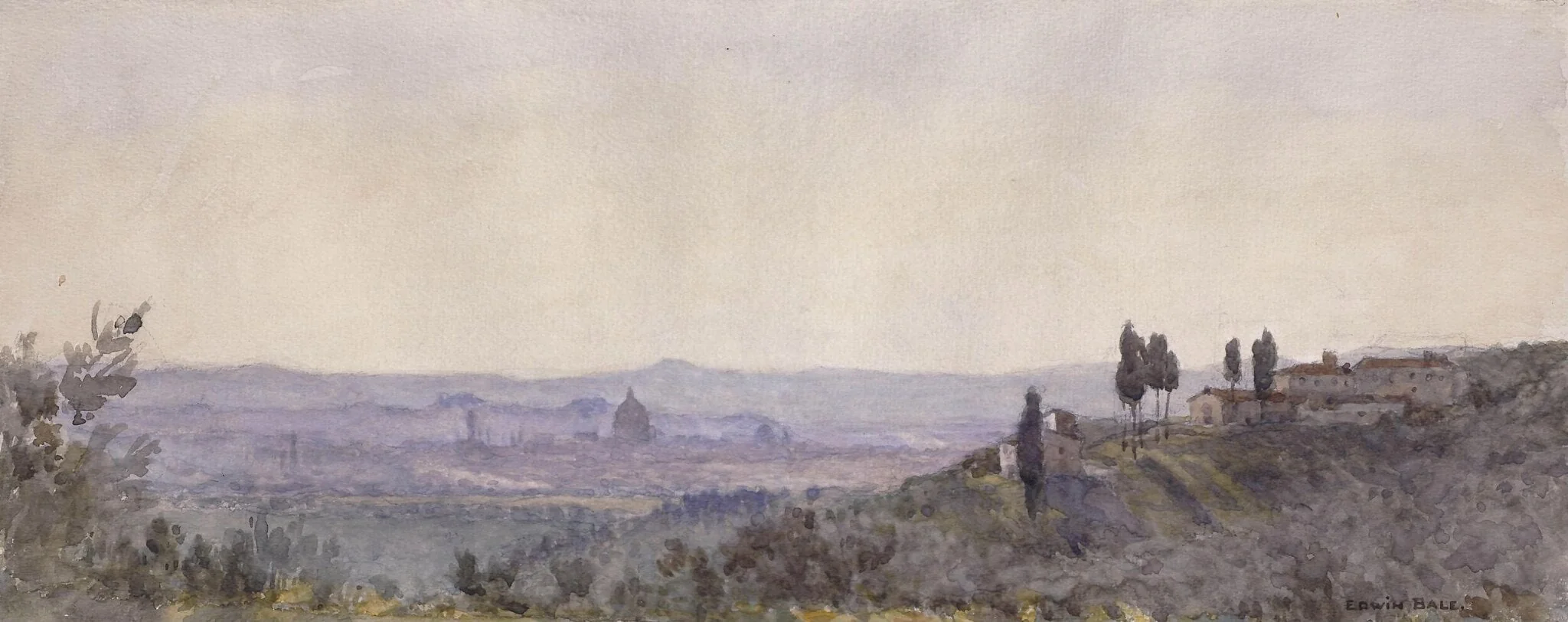 Florence from Settignano, by Edwin Bale, watercolor, 1860