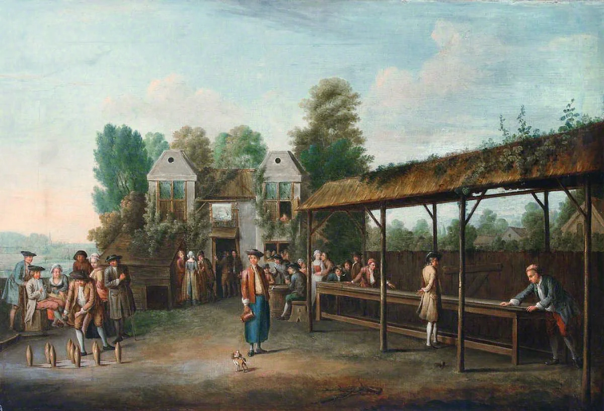 Gentlemen Playing Skittles, by Balthazar Nebot, unspecified, 1750