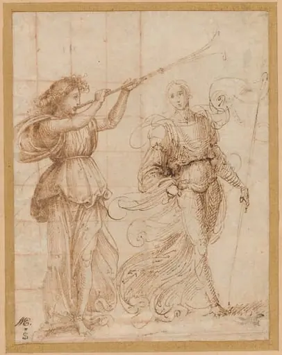 One Angel Blowing a Trumpet, and Another Holding a Standard