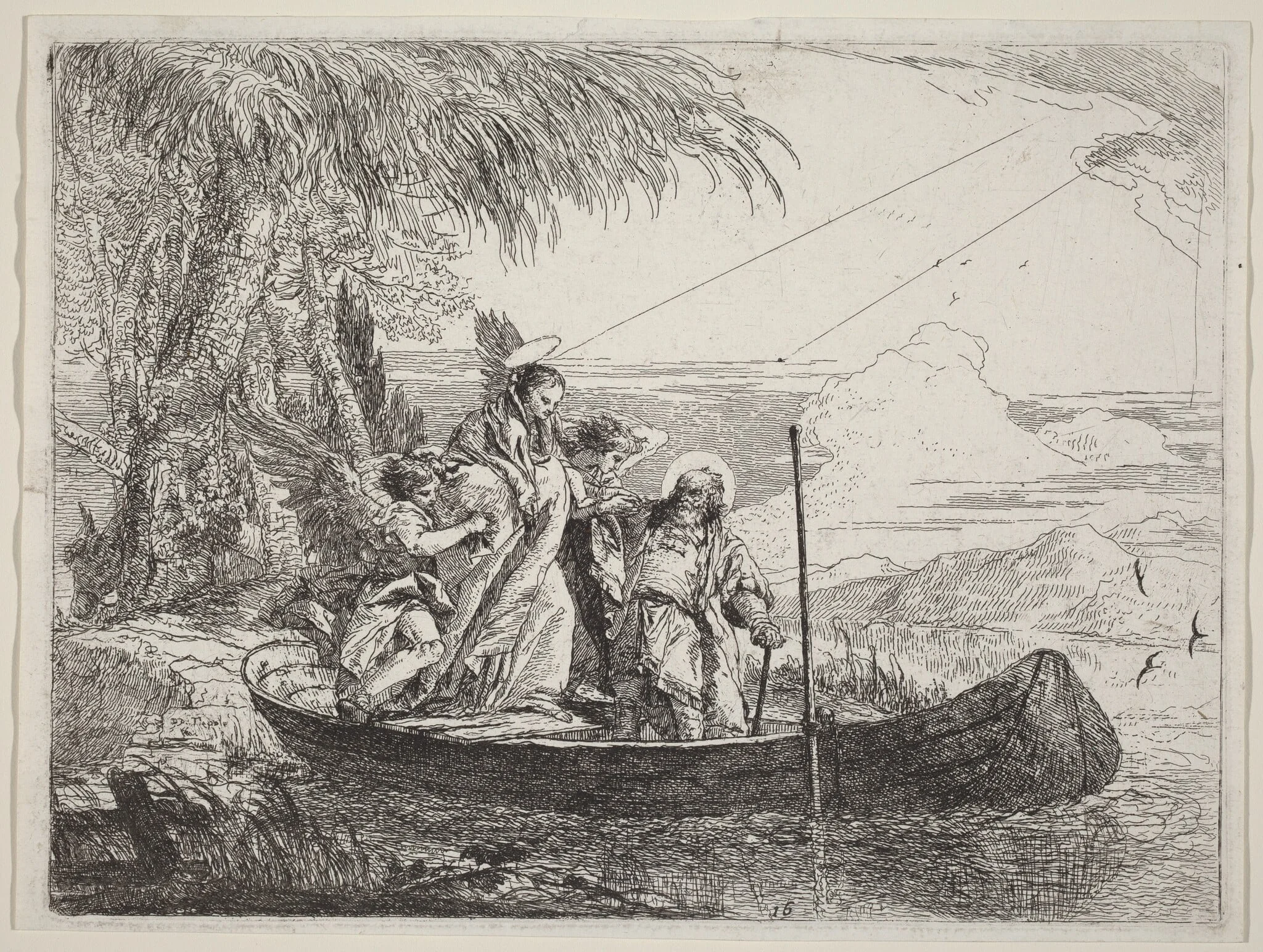 The Madonna, Child, and Angels Entering the Boat, by Giovanni Domenico Tiepolo, ink, 1753