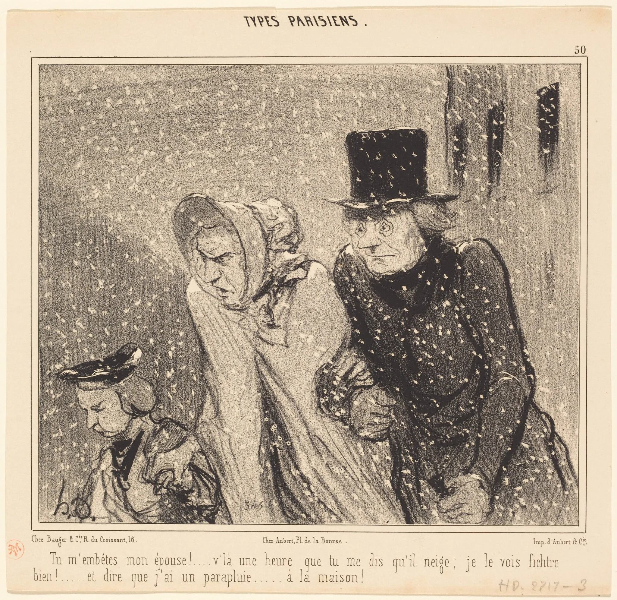 Tu m'embêtes, mon épouse!... v'la une heure..., by Honoré Daumier, ink, 1843