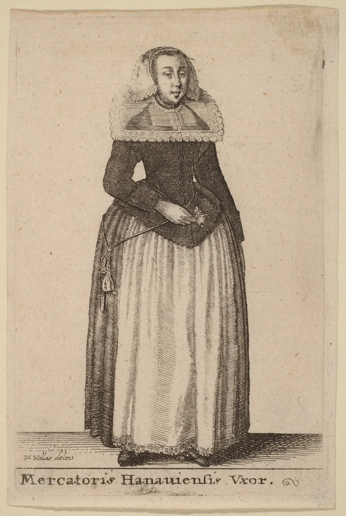 Mercantoris Hanauiensis Vxor, by Wenceslaus Hollar, ink, 1647
