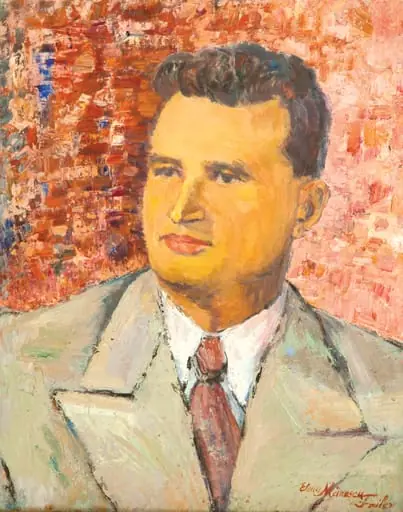 Tablou, ulei pe pânză, ”Portret Nicolae Ceaușescu”, semnat Elena Mănescu-Failer în partea dreaptă jos. Autoarea tabloului a folosit ca sursă de inspirație pentru acest tablou primul portret oficial a lui Nicolae Ceaușescu. Oferit lui Nicolae Ceaușescu de autoare, Elena Mănescu-Failer, 1978.