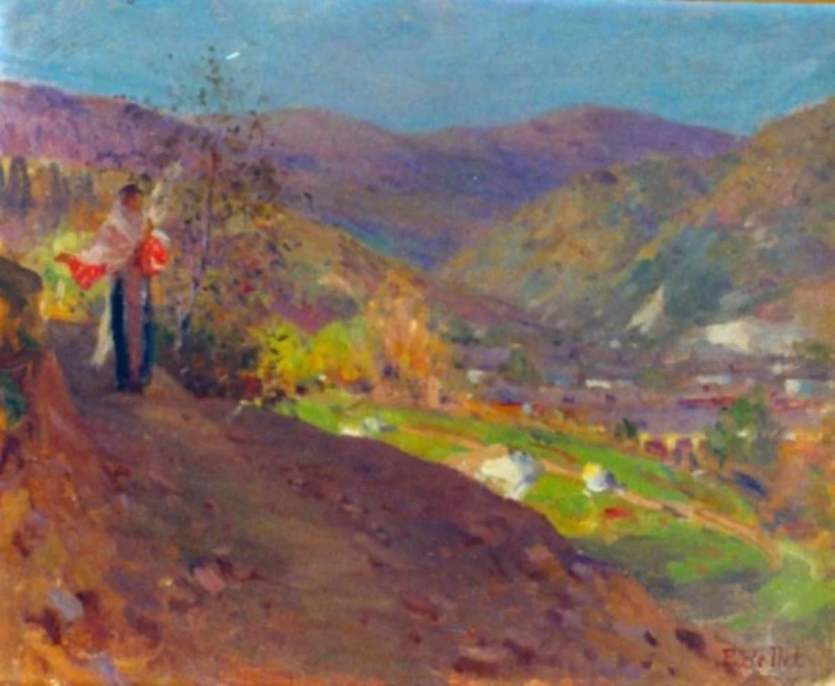 Peisaj cu țărancă torcând, by Pierre-Auguste Bellet, unspecified, 1949