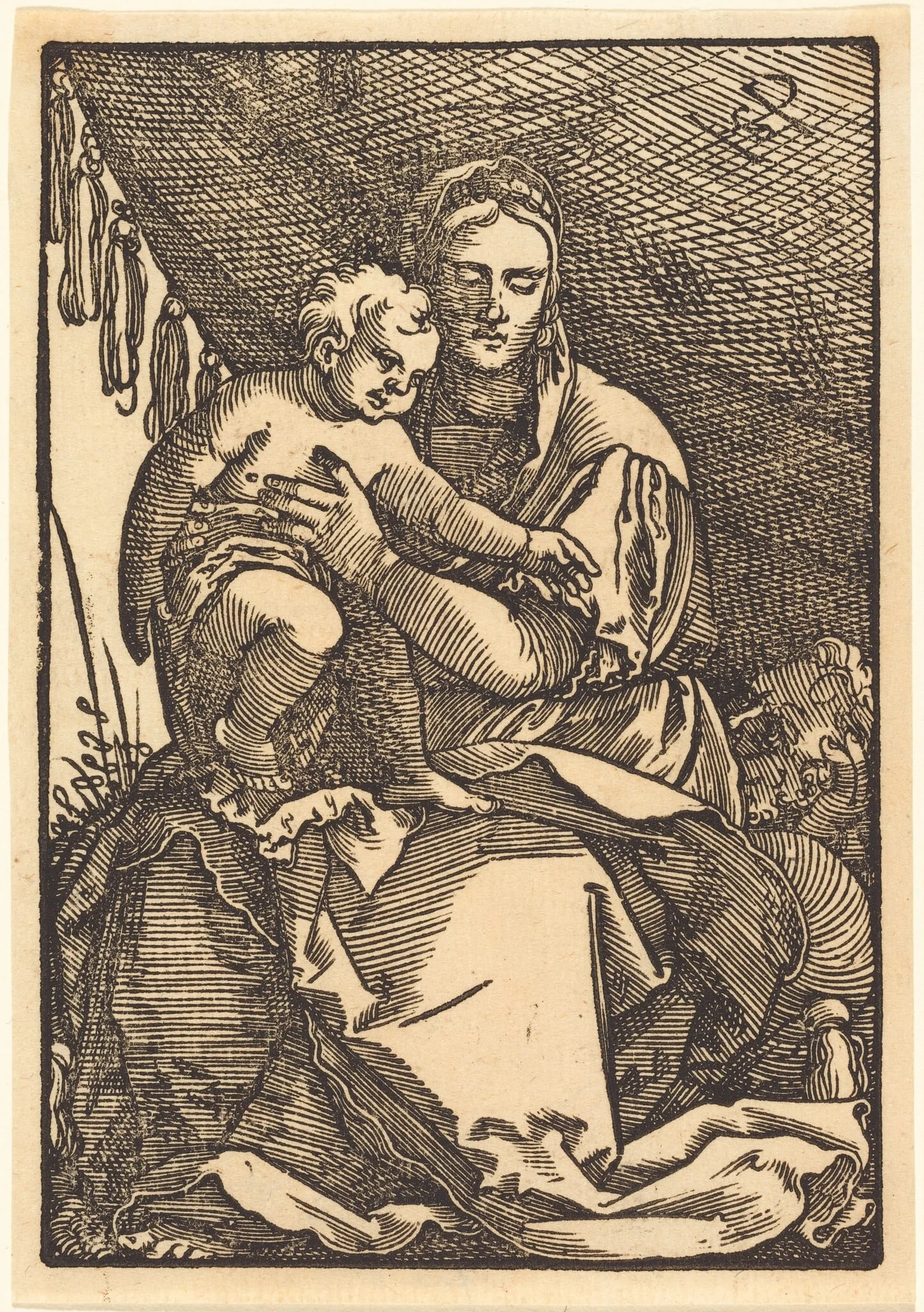 The Holy Family Under a Canopy, by Sebald Beham, ink, 1525