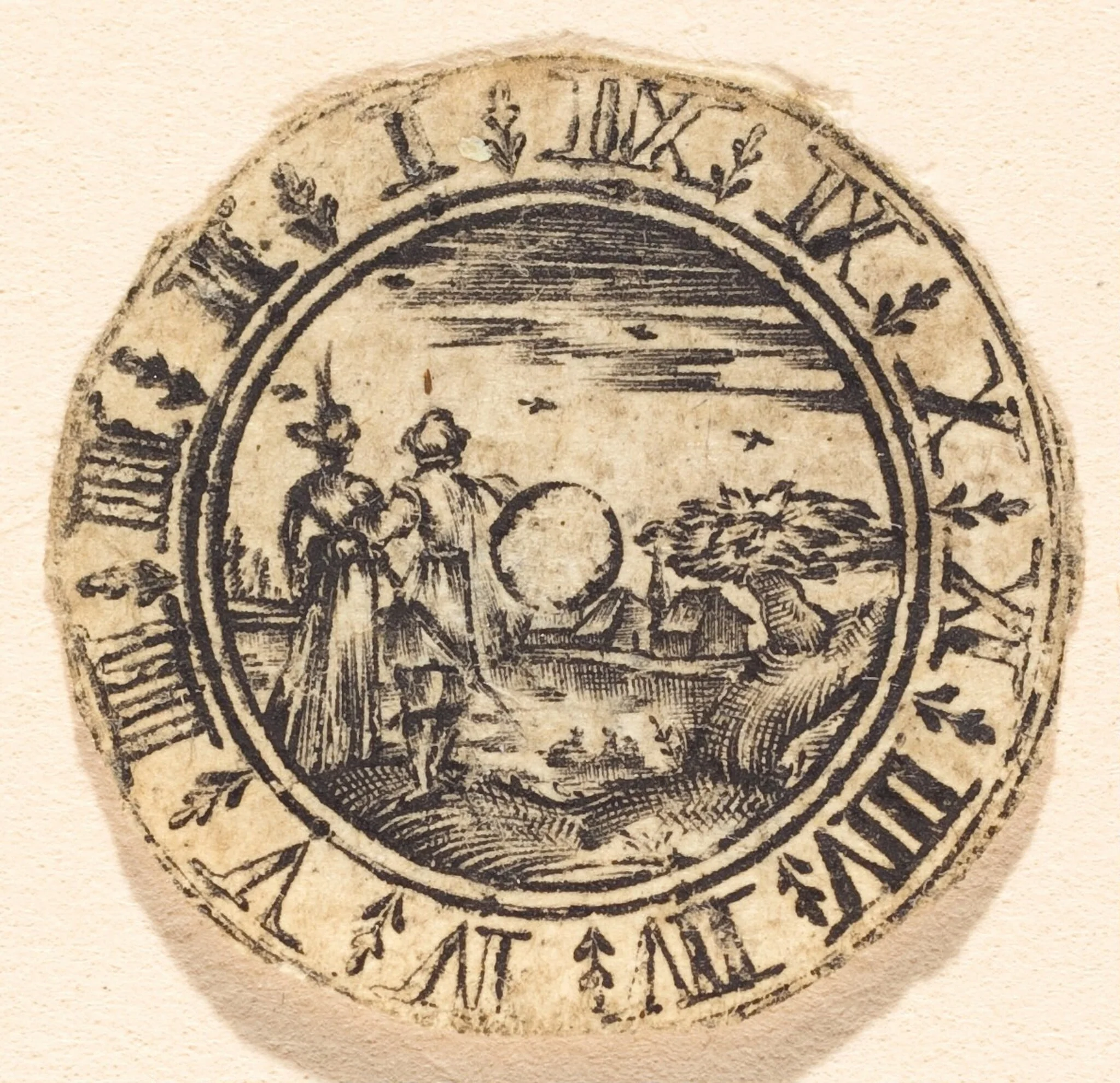 Lovers, by Antoine Jacquard, ink, 1612