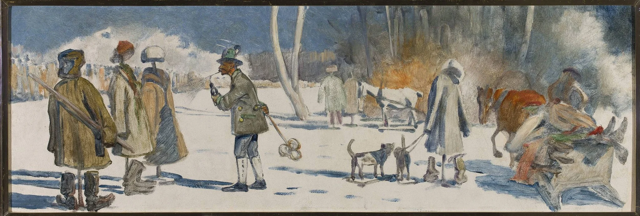 Caricature of the painting by Julian Fałat, by Józef Ryszkiewicz, oil, 1925