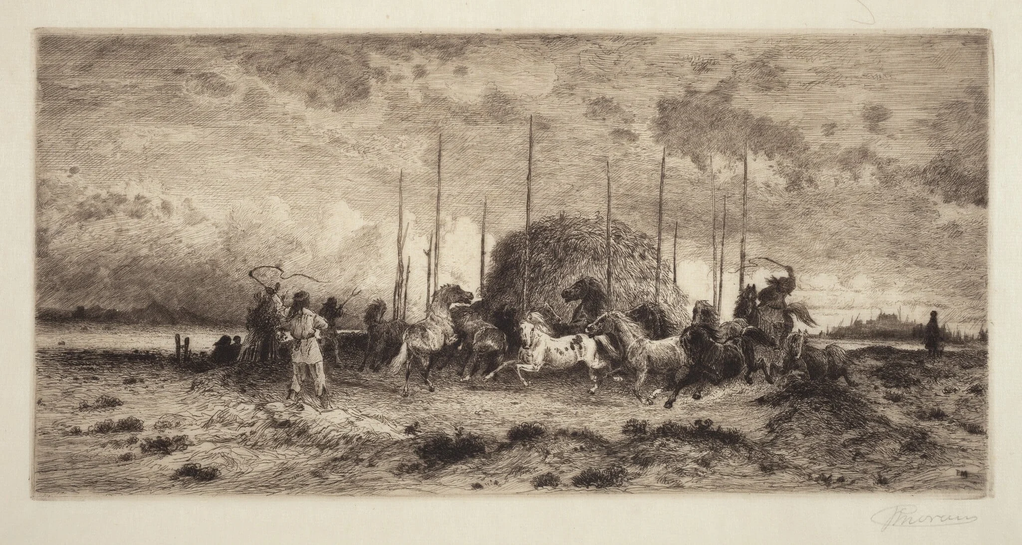 Harvest at San Juan, New Mexico, by Peter Moran, ink, 1883