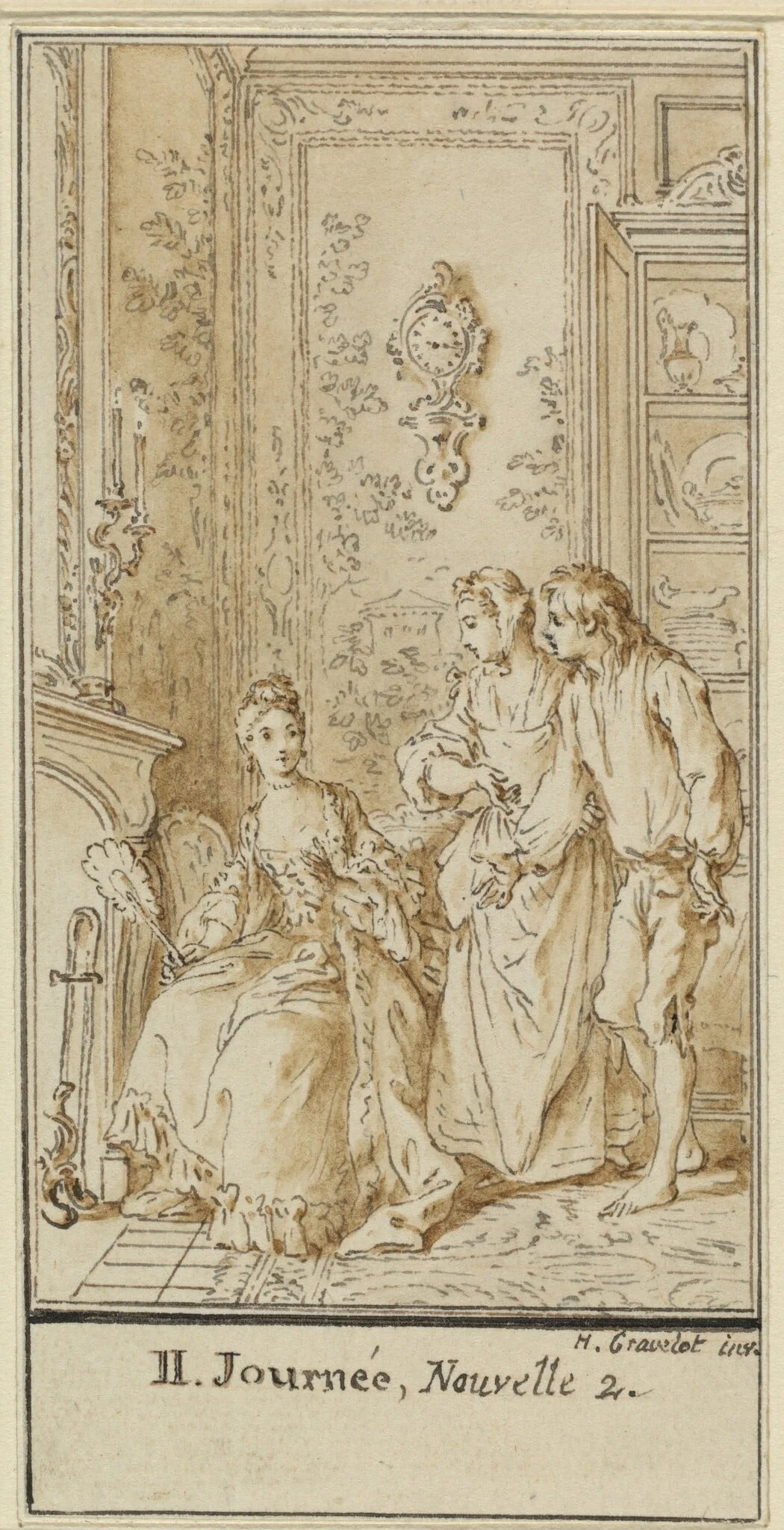 Second Day, Second Story: Rinaldo d'Asti and the Widow, by Hubert François Gravelot, ink, 1757
