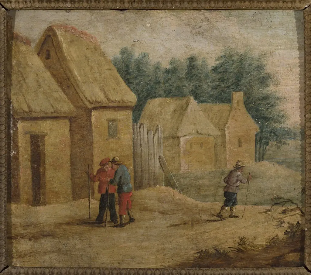 Village buildings with peasants