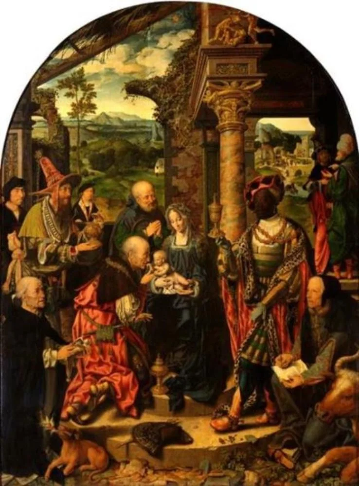 The large Adoration of the Kings, by Joos van Cleve, oil, 1525